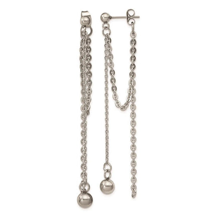 Stainless Steel Polished Multi Chain Front and Back Post Dangle Earrings ,
