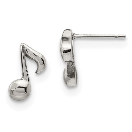 Stainless Steel Polished Music Note Post Earrings ,