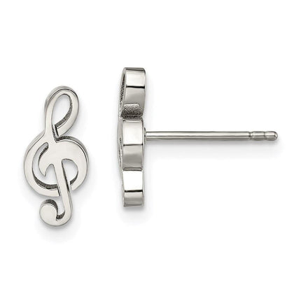 Stainless Steel Polished Music Symbol Post Earrings ,
