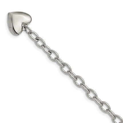 Stainless Steel Polished Open Link w/ Heart 8.5in Bracelet ,