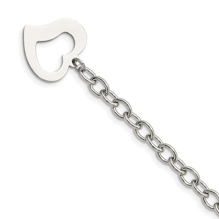 Stainless Steel Polished Open Link w/ Open Heart 8.5in Bracelet ,