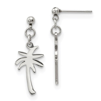 Stainless Steel Polished Palm Tree Post Dangle Earrings ,