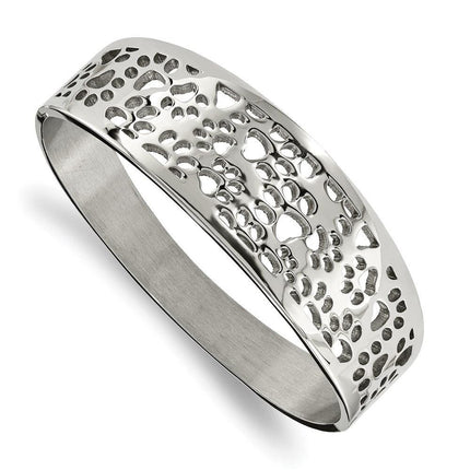 Stainless Steel Polished Paw Print Cut-out Hinged Bangle ,