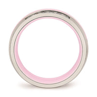 Stainless Steel Polished Pink Ceramic CZ Ring ,