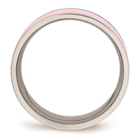 Stainless Steel Polished Pink Ceramic Ring ,