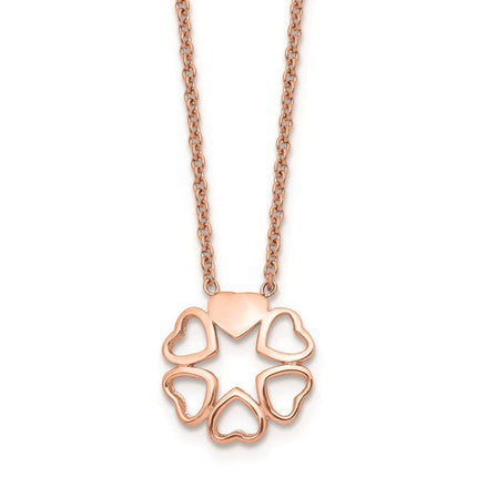 Stainless Steel Polished Pink IP-plated Circle of Hearts Necklace ,