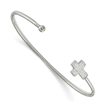 Stainless Steel Polished Preciosa Crystal Cross Cuff Bangle ,