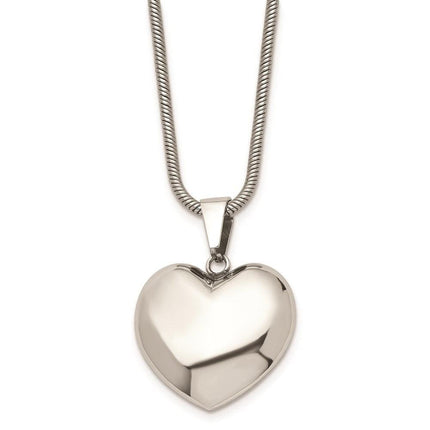 Stainless Steel Polished Puff Heart 20in Necklace ,