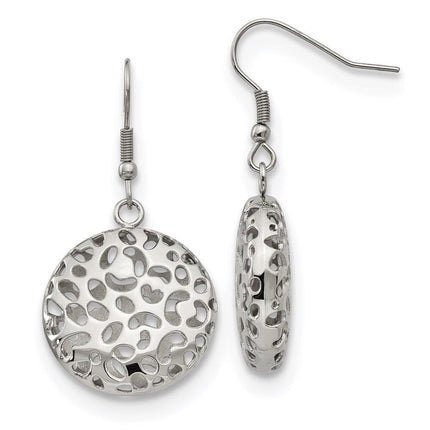 Stainless Steel Polished Puffed Cut-out Design Shepherd Hook Earrings ,