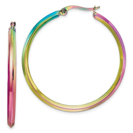 Stainless Steel Polished Rainbow IP-plated 2.5mm Hoop Earrings ,