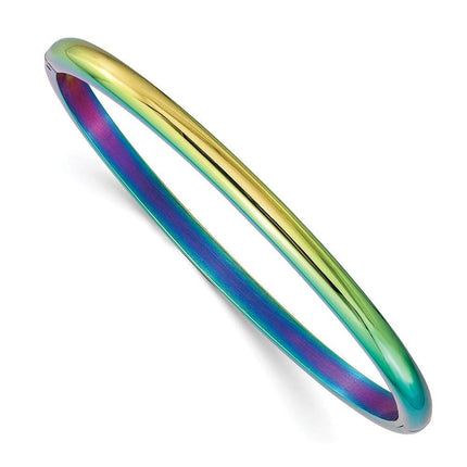 Stainless Steel Polished Rainbow IP-plated 4mm Hinged Bangle ,
