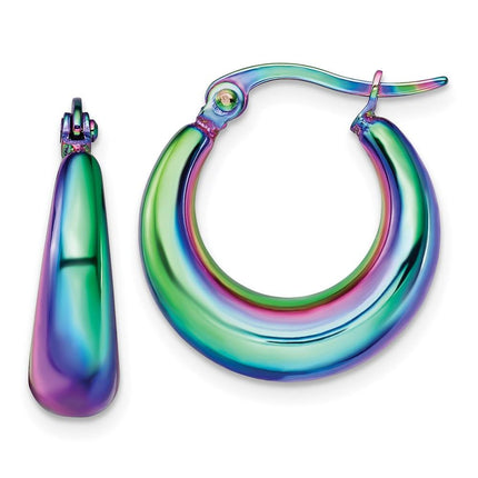 Stainless Steel Polished Rainbow IP-plated Hoop Earrings ,
