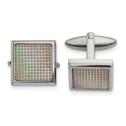 Stainless Steel Polished Rainbow Textured Square Cufflinks ,