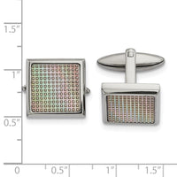 Stainless Steel Polished Rainbow Textured Square Cufflinks ,