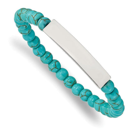 Stainless Steel Polished Reconstructed Turquoise Stretch ID Bracelet ,