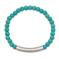 Stainless Steel Polished Reconstructed Turquoise Stretch ID Bracelet ,