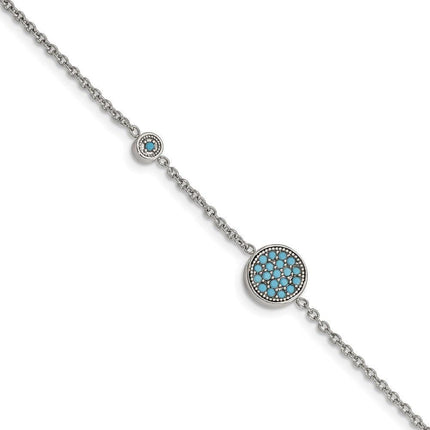 Stainless Steel Polished Reconstructed Turquoise w/1.25in ext. Bracelet ,