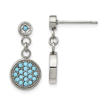 Stainless Steel Polished Reconstucted Turquoise Post Dangle Earrings ,