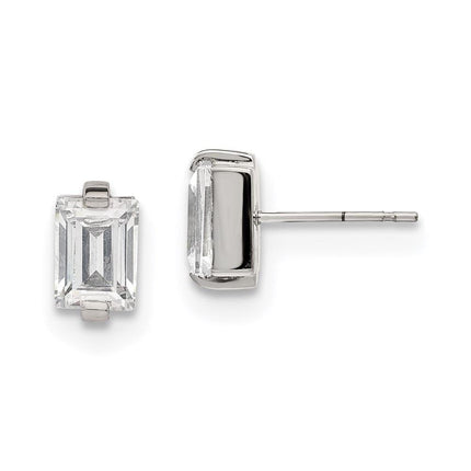 Stainless Steel Polished Rectangle CZ Post Earrings ,