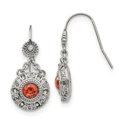 Stainless Steel Polished Red and Clear CZ Circle Earrings ,