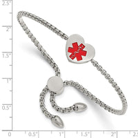 Stainless Steel Polished Red Enamel Heart Medical ID Adjustable Bracelet ,