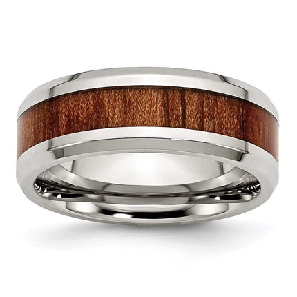 Stainless Steel Polished Red/Orange Wood Enameled 8.00mm Ring ,