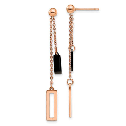 Stainless Steel Polished Rose and Black IP-plated Post Dangle Earrings ,
