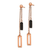 Stainless Steel Polished Rose and Black IP-plated Post Dangle Earrings ,