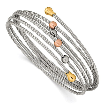 Stainless Steel Polished Rose and Yellow IP-plated Flexible Coil Bangle ,
