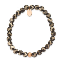 Stainless Steel Polished Rose IP Black and White Agate Stretch Bracelet ,