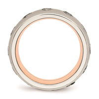 Stainless Steel Polished Rose IP CZ Half Round Ring ,