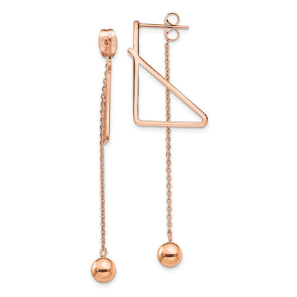 Stainless Steel Polished Rose IP Front & Back Post Ball Dangle Earrings ,