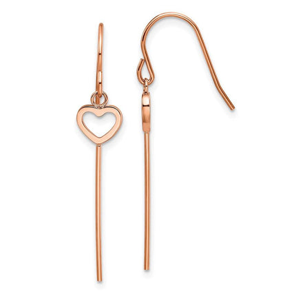 Stainless Steel Polished Rose IP Heart/Bar Dangle Shepherd Hook Earrings ,