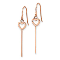 Stainless Steel Polished Rose IP Heart/Bar Dangle Shepherd Hook Earrings ,