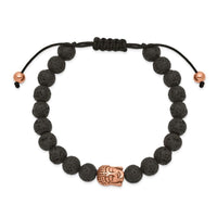 Stainless Steel Polished Rose IP Lava Stone Buddha Adjustable Bracelet ,