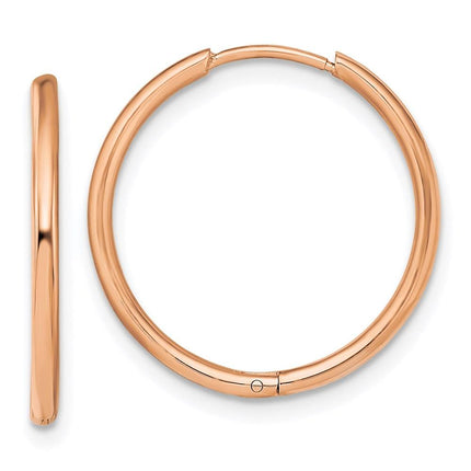 Stainless Steel Polished Rose IP-plated 1.6mm Hinged Hoop Earrings ,