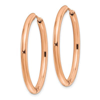 Stainless Steel Polished Rose IP-plated 3mm Hinged Hoop Earrings ,