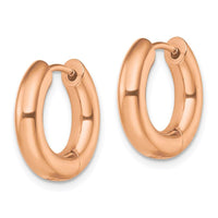 Stainless Steel Polished Rose IP-plated 4mm Hinged Hoop Earrings ,