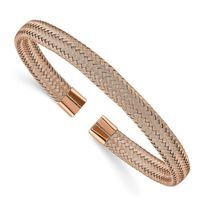 Stainless Steel Polished Rose IP-plated 6.00mm Mesh Wire Cuff Bangle ,