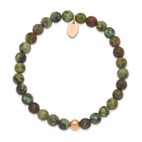 Stainless Steel Polished Rose IP-plated African Turquoise Stretch Bracelet ,