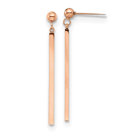 Stainless Steel Polished Rose IP-plated Bar Post Dangle Earrings ,