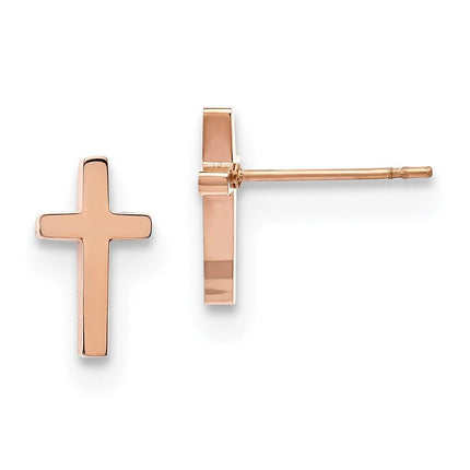 Stainless Steel Polished Rose IP-plated Cross Post Earrings ,