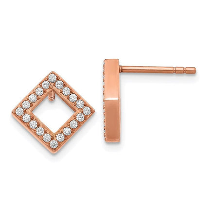 Stainless Steel Polished Rose IP-plated CZ Diamond-shaped Post Earrings ,