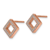 Stainless Steel Polished Rose IP-plated CZ Diamond-shaped Post Earrings ,