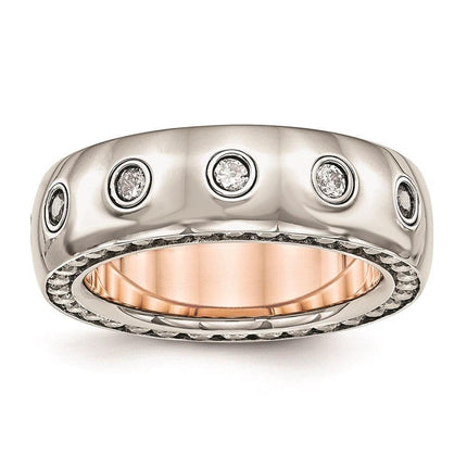 Stainless Steel Polished Rose IP Plated CZ Inlay Ring ,