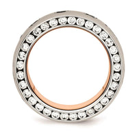 Stainless Steel Polished Rose IP Plated CZ Inlay Ring ,