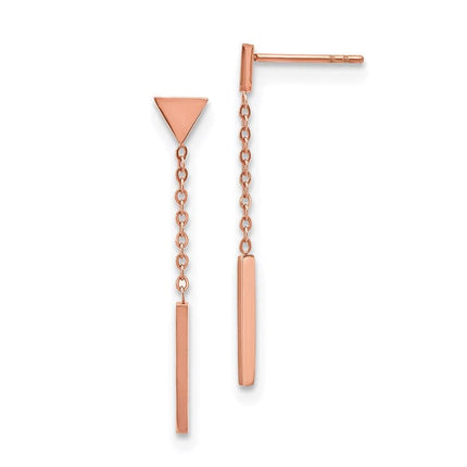 Stainless Steel Polished Rose IP-plated Dangle Bar Triangle Post Earrings ,