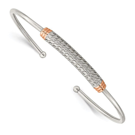 Stainless Steel Polished Rose IP-plated Flexible Cuff Bangle ,