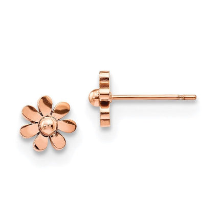 Stainless Steel Polished Rose IP-plated Flower Post Earrings ,
