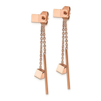 Stainless Steel Polished Rose IP-plated Front & Back Post Dangle Earrings ,